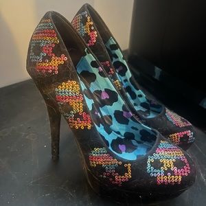 Iron Fist rainbow skull heels